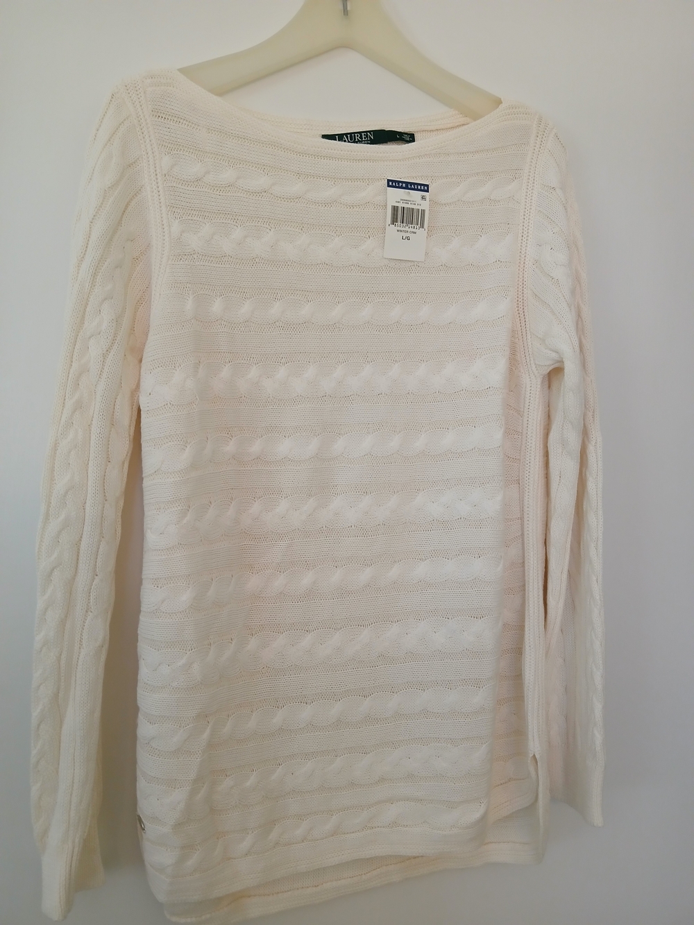 Ralph Lauren Cream Cable-Pattern Boatneck Sweater